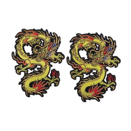 BEBEMOKO 2 x Drachen-Stickerei-Aufnäher für Kleidung, dekorative Flicken, bestickte Flicken zum Selbermachen, Hutaufnäher, Applikation, praktische Mantel-Patches, Drachen-Patches, Stoffaufkleber, von BEBEMOKO