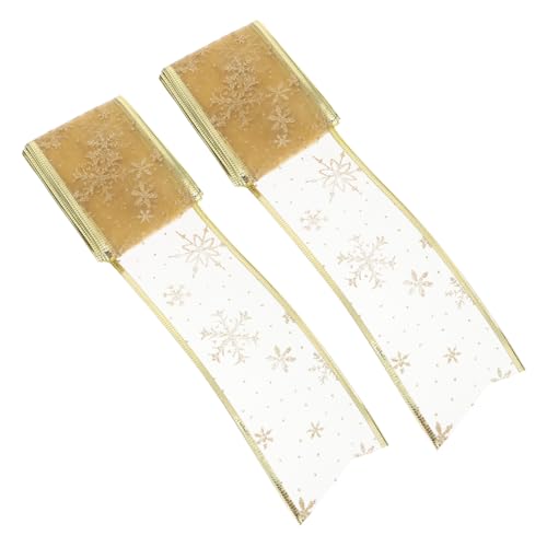 BEBEMOKO 2St Weihnachtsband goldenes Drahtband weihnachtsfeier liefert Christbaumschmuck Geschenkbänder klare Ornamente ribbon weihnachts durchsichtiges Glitzerband Wickelband Stoff von BEBEMOKO