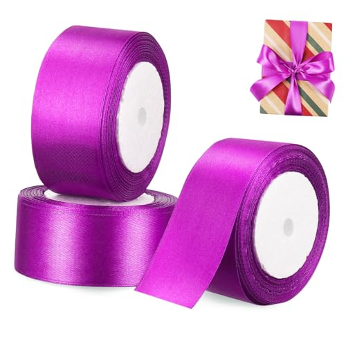 BEBEMOKO 3 Rollen Verpackungsband breites Band Stuhlbänder für Party dekoratives Band Geschenkband Hochzeitsbänder Satinband Bänder zum Basteln Bänder für Schleifen lila Polyester von BEBEMOKO