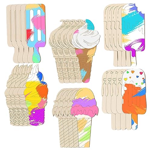 BEBEMOKO 30 Stück Holz-Eiscreme-Ausschnitte, unlackiert, Bastelscheiben für Kunstprojekte, sicheres und glattes Holz für kreative Dekorationen und Geburtstagsfeiern BEBEMOKO 30 Stück Holz-Eiscreme-Ausschnitte, unlackiert, Bastelscheiben für Kunstprojekte, sicheres und glattes Holz für kreative Dekorationen und Geburtstagsfeiern von BEBEMOKO