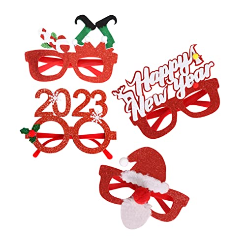 4 Stück 2023 Partybrille Weihnachtsbrille Urlaub Party Favor Party Brille Weihnachten Foto Booth Requisiten Weihnachtsmann Hut Party Brille Elch Weihnachtsdekorationen Filztuch von BEBEMOKO