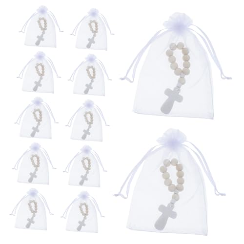 BEBEMOKO 40 Sätze Segensperlen-Set holzperlen set Shower Dekoration christliche kinder taufgeschenk -Rosenkranz-Armband Rosenkranz Armbänder Gittergewebe von BEBEMOKO