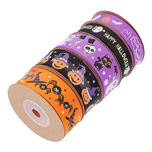 BEBEMOKO 5 Rollen Halloween Bedruckte Bänder, Geschenkverpackungsbänder, Geschenkbänder (verschiedene Farben) von BEBEMOKO