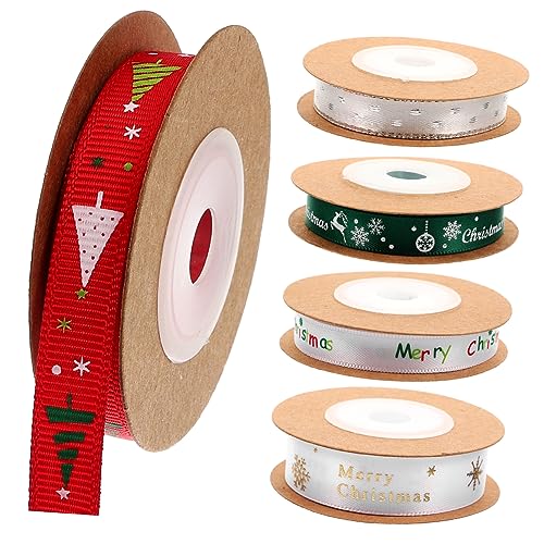 BEBEMOKO 5 Rollen Weihnachtsband Weihnachtsbaumband Geschenkband selber machen ribbon weihnachts Weihnachtssto zum Verpacken von Geschenken Geschenkverpackungen Polyester von BEBEMOKO