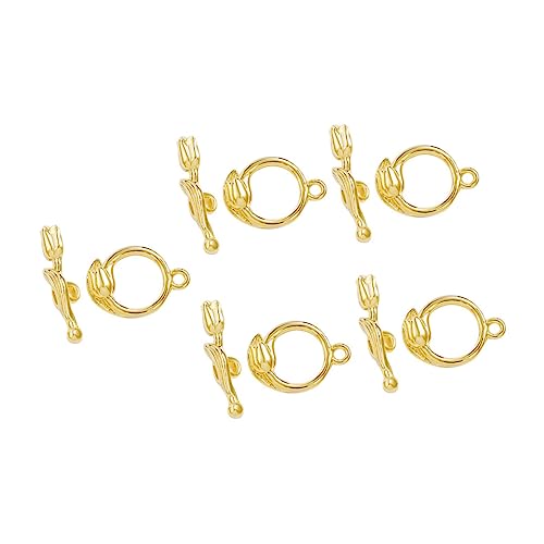 BEBEMOKO 5 Sets Knopf-Kreis-Verschlüsse, Schmuck-Verschlüsse, Schmuckzubehör, DIY, Knebelverschluss, Halskette, Charm-Armbänder, Rosenverschluss, Metall, goldfarben von BEBEMOKO