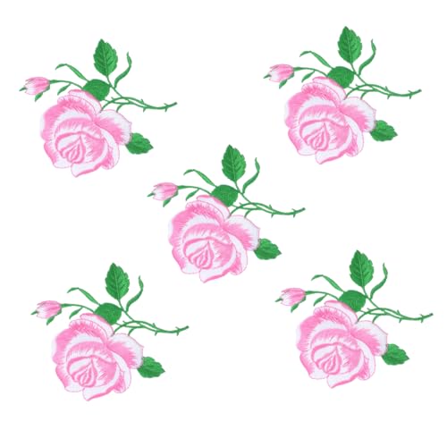 BEBEMOKO 5 Stück Kleidung Stickerei Reparatur Flicken Blumen Floral bestickte Applikationen Kleidung Reparatur Material Rose Stickerei Applikation Patches DIY Patches Stickgarn Rosa von BEBEMOKO