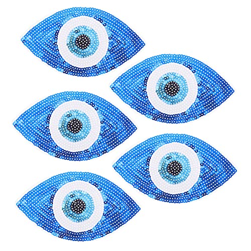 BEBEMOKO 5 x Augen-Kleidungszubehör, Augentuch-Applikation, Nähaufnäher, Kleidung, Pailletten, Schmuckzubehör, DIY-Kleidung, Pailletten-Patches für Jacken, DIY-Pailletten, blaue Pailletten von BEBEMOKO