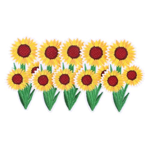 BEBEMOKO 5 x Sonnenblumen-Aufnäher, kompakt, zum Selbermachen, bestickte Aufnäher mit Sonnenblumen, Cartoon-Aufnäher, austauschbare Mantelflicken für kleine Kleidung, Dekoration, Polyesterfaden von BEBEMOKO