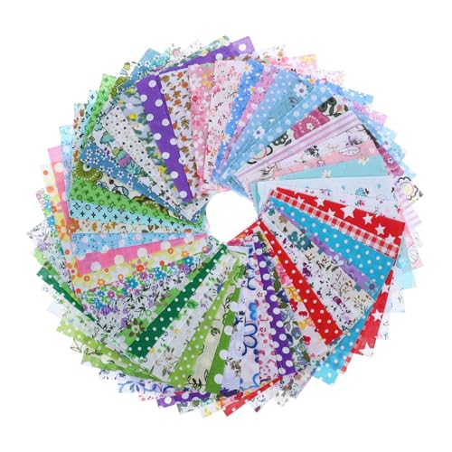 BEBEMOKO 50 Stück Patchworkstoff DIY Stoff Nähen Baumwolle Quadrate Nähen Stoff Bündel Stoffmaterial Quilten Stoff Quadrate Scrapbooking Stoff Mini Menschen Blumen Handwerk Stoff Bunt von BEBEMOKO