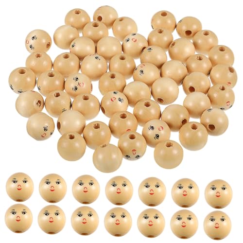 BEBEMOKO 50 Stück Puppe Holzperlen Große Perlen Makramee-perle Makramee-rundköpfe Runde Perle Mit Gesicht De En Süße Perlen Smilebeads Makrameeperlen Großes Loch Jade-perlen Bricoler von BEBEMOKO