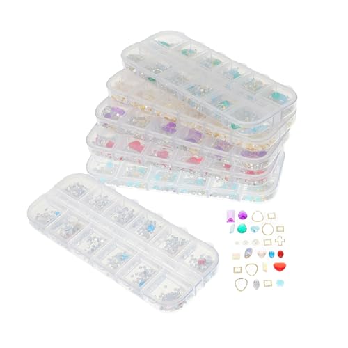 BEBEMOKO 6 Boxen Mit 12 Fächern DIY Maniküre Zubehör Strasssteine Perlen Glitzer Gemischte Nail Art Strass Für Kreative Nageldesigns Glänzende Nägel Für Damen Und ädchen von BEBEMOKO