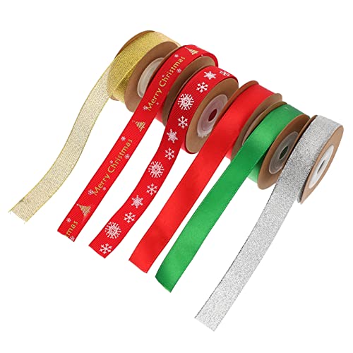 BEBEMOKO 6 Rollen Weihnachtsband Weihnachten Geschenkband Handwerk Geschenkbänder Xmas Ribbon Weihnachten Party Supplies Weihnachtsschleifen Band Ornamente Band DIY Bänder Polyester von BEBEMOKO