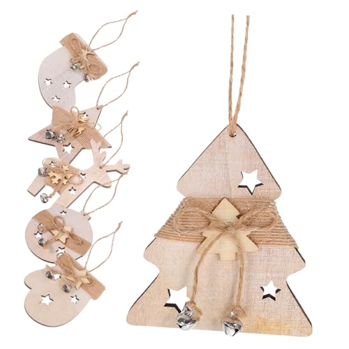 BEBEMOKO 6 x Weihnachts-Party-Ornamente, Holz, Weihnachtsbaumschmuck, Weihnachtsgeschenk, Partygeschenk von BEBEMOKO