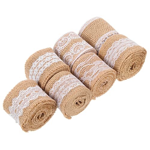 BEBEMOKO 7 Rollen Spitze Sackleinen Rolle Band Wickelbänder Handmaterial Band Weihnachtsband DIY Geschenkband Jute und Spitzenband Leinen Drahtband Handgefertigtes Drahtband von BEBEMOKO