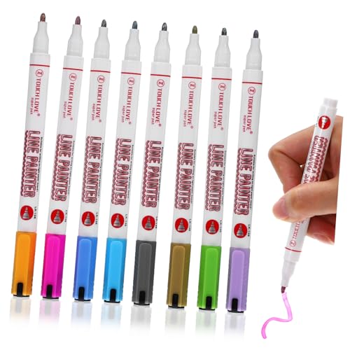 BEBEMOKO 8 Stk Zweizeiliger Umrissstift Selbstkonturmarker Markierungen Für Notizen Glitzerstift Scrapbooking-marker Umrissmarkierungen Textmarker Zeichenstift Metallmarker Basteln Plastik von BEBEMOKO