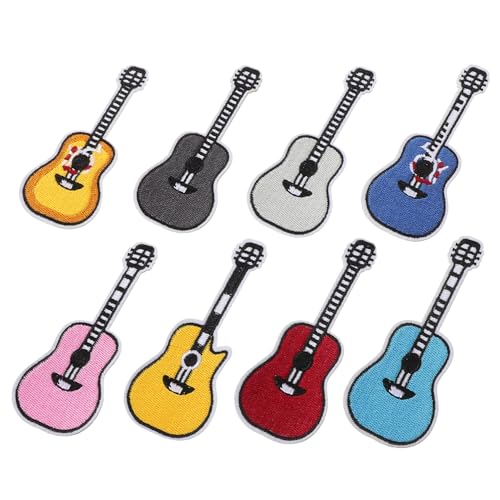 BEBEMOKO 8 Stück Gitarren-Tuch-Aufkleber, zum Aufnähen, Musik-Stickerei, Aufnäher, Gitarrenaufnäher, Mütze, Mütze, Abzeichen, bestickte Motivapplikation, Gitarre, bestickte Abzeichen, Stoffflicken von BEBEMOKO