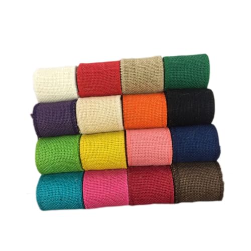 BEBEMOKO Bunte Jutebänder, Sackleinen, Verpackungszubehör für Weihnachtsfeiern, Dekorationen, Grün, Beige, Kaffee, Orange, 4 Stück, 2 m von BEBEMOKO