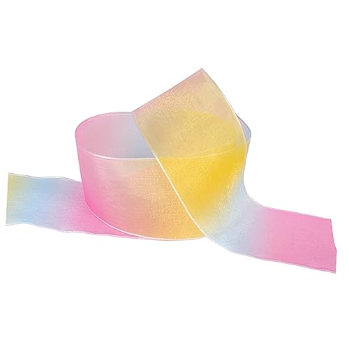 BEBEMOKO Chiffonband, 38 mm breit, Regenbogen-bedruckt, Haar-Accessoires, Material zum Basteln, Farbverlauf, je 1 Rolle in Farbe 1 6, 6 Stück von BEBEMOKO