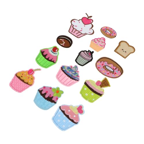 BEBEMOKO Cupcake-Aufnäher zum Aufbügeln, bunt, bestickt, Cupcake-Applikationen für Kleidung, Jacken, Taschen und Bastelarbeiten zum Nähen und Personalisieren Ihres Stils, 13-teilig von BEBEMOKO