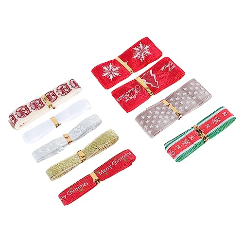 BEBEMOKO Geschenkband-Set für Weihnachtsgeschenke, Schleifenband mit Stern- und Schneeflocken-Muster, Weihnachtsband, 9-teilig von BEBEMOKO