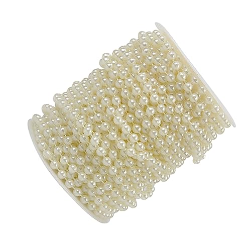 BEBEMOKO Künstliche Perlenkette, Girlande, 25 m, 6 mm, Beige, für Heimwerker, Hochzeit, Party, Dekoration, Schmuck, Bastelzubehör von BEBEMOKO