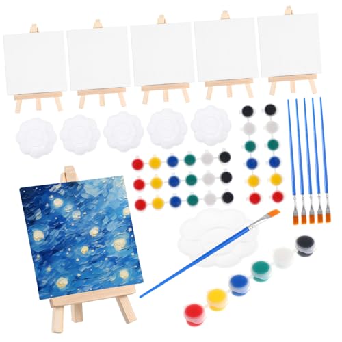 BEBEMOKO Mini-Leinwand-Set, Mini-Aquarellfarben-Set, Mini-Staffeleien, Kinder, Malerei, Basteln, Partyzubehör mit Pinseln, Farbpaletten, 6 Sets von BEBEMOKO