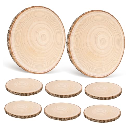 BEBEMOKO Paulownia-Scheiben, unlackiert, rustikale Etiketten, blanko, Holzscheiben mit Rindenholz, Bastelbedarf, Holzkreis, Holzscheiben für Tafelaufsätze, Rundholz, 8 Stück von BEBEMOKO