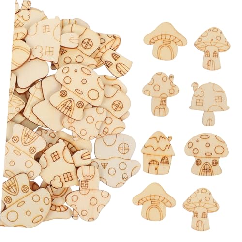 BEBEMOKO Pilz-Holzscheiben, 50 Stück, für Bastelarbeiten, Pilzhandwerk, Pilz-Holzausschnitte, unlackierte Holzornamente, unlackierte Pilzornamente, Holz, Heimwerkerbedarf, beige Pappelbrett von BEBEMOKO