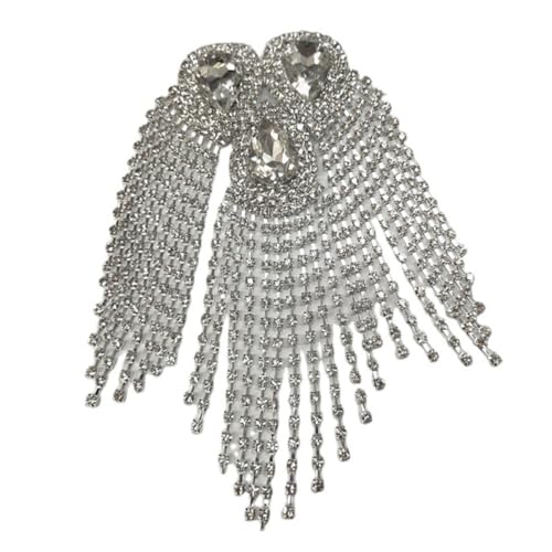 BEBEMOKO Schulterklappe, Kristall-Quaste, Schulterklappe, Modeschmuck, Quaste, Schulterschmuck, Kette, Punk-Schmuck, Glitzer-Epaulette, Damen, Epaulette, Punk-Epaulette, glitzernde Epauletten, Metall von BEBEMOKO