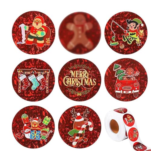 500 Stück Weihnachtsaufkleber, Weihnachtsmann, dekorative Siegel-Etiketten, 8 Designs für Geschenk, Backen, Paket, Umschlag, Schreibwaren, Dekoration, Weihnachtsaufkleber von BEBIKR