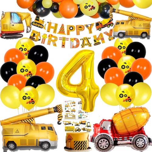 Bagger Geburtstag Deko, Bagger Deko Kindergeburtstag 4,Baustelle Geburtstagsdeko Jungen Kindergeburtstag Dekoration mit Bagger Luftballons Truck Bagger Folienballon für Geburtstagdeko Jungen von BECILES