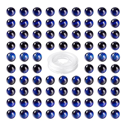 BEEFLYING 100 Stück 8mm Blaue Tigerauge Runde Perlen Nutural Runde Lose Perlen Mit Elastischer Schnur für DIY Armbänder Halskette Schmuckherstellung von BEEFLYING