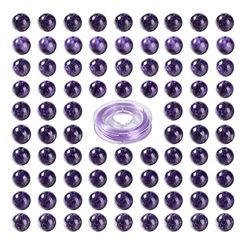 BEEFLYING 100 Stück 8mm Natürliche Charoite Runde Perlen Lila Runde Edelsteinperlen für Armband Ohrringe Halskette Schmuck Handwerk Herstellung von BEEFLYING