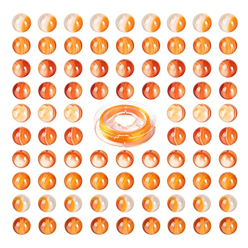 BEEFLYING 100 Stück 8mm Natürliche Karneol Runde Perlen Orange Edelstein Lose Runde Perlen für DIY Stretch Ohrring Armbänder Kits Herstellung von BEEFLYING