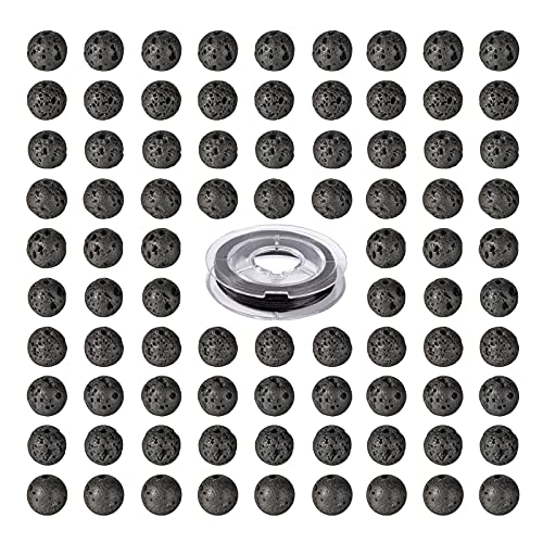 BEEFLYING 100 Stück 8mm Natürliche Lavagestein Perlen Black Rock Edelsteinperlen Ungefärbte Lose Runde Perlen für DIY Schmuck Armbänder Kit Herstellung von BEEFLYING