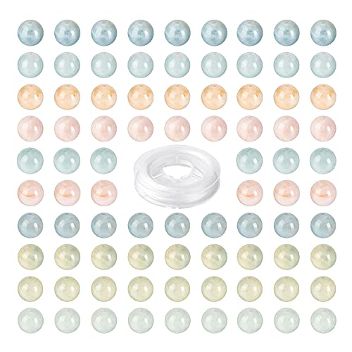 BEEFLYING 100 Stück 8mm Natürliche Morganit Runde Perlen Glatte Edelstein Runde Perlen Helle Farbe für Armband DIY Schmuck Kit Herstellung von BEEFLYING