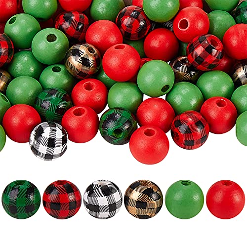 BEEFLYING 100 Stück Bunte Holz Spacer Perlen Bemalte Büffel Plaid Polierte Spacer Perlen Natürliche Holzperlen Für Handwerk Weihnachten Home Party Dekoration von BEEFLYING