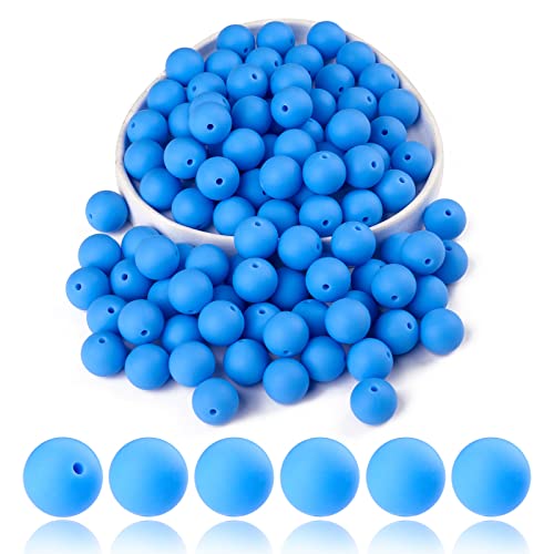 BEEFLYING 100 Stück Silikonperlen Runde Gummiperlen 15 mm Lose Zwischenperlen für DIY-Zubehör Schmuck Schlüsselanhänger Herstellung (Blau) von BEEFLYING