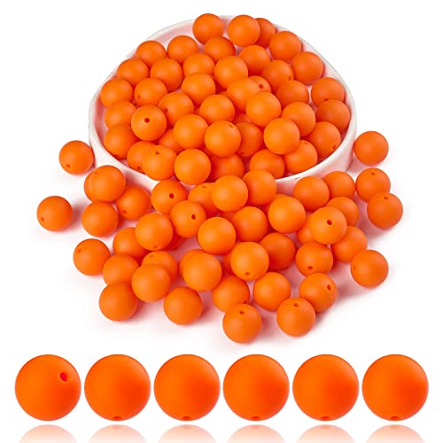 BEEFLYING 100 Stück Silikonperlen Runde Gummiperlen 15 mm Lose Zwischenperlen für DIY-Zubehör Schmuck Schlüsselanhänger Herstellung (Orange) von BEEFLYING