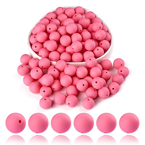 BEEFLYING 100 Stück Silikonperlen Runde Gummiperlen 15 mm Lose Zwischenperlen für DIY-Zubehör Schmuck Schlüsselanhänger Herstellung (Rosa) von BEEFLYING