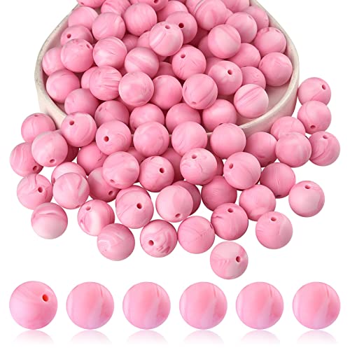 BEEFLYING 100 Stück Silikonperlen Runde Gummiperlen 15 mm Lose Zwischenperlen für DIY-Zubehör Schmuck Schlüsselanhänger Herstellung (Rosa) von BEEFLYING