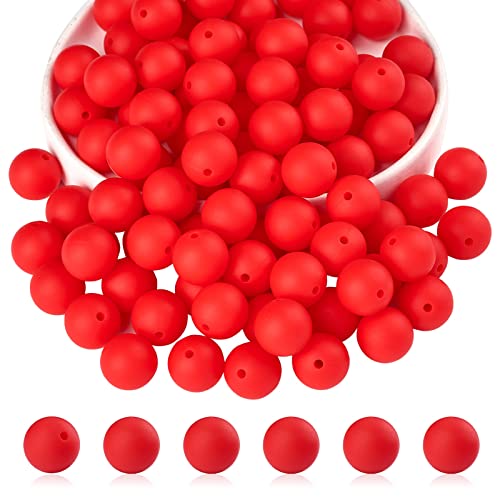 BEEFLYING 100 Stück Silikonperlen Runde Gummiperlen 15 mm Lose Zwischenperlen für DIY-Zubehör Schmuck Schlüsselanhänger Herstellung (Rot) von BEEFLYING