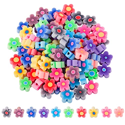 BEEFLYING 100Pcs Blume Polymer Clay Perlen Bunte Handgemachte Blume Gedruckt Spacer Perlen Für DIY Armband Ohrring Halskette Schmuckherstellung Handwerk von BEEFLYING