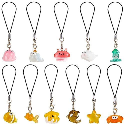 BEEFLYING 11 stücke Harz Ozean Tier Telefon Gurt Charms Anhänger Dekoration Kawaii Handy Tasche Charms von BEEFLYING