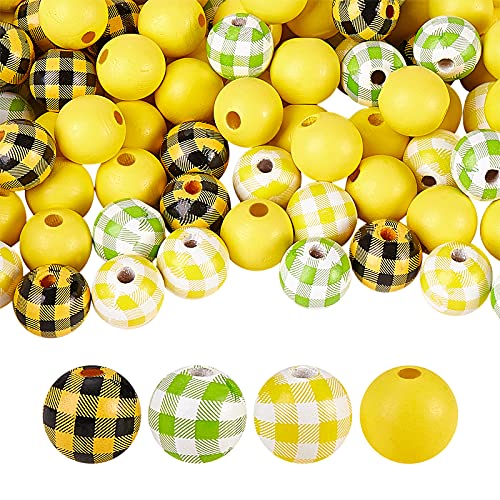 BEEFLYING 110 Stück Gelbe Plaid Holzperlen Bemalte Naturholzperlen Bunte Büffel Plaid Holzperlen Für Handwerk Home Party Raumdekoration von BEEFLYING