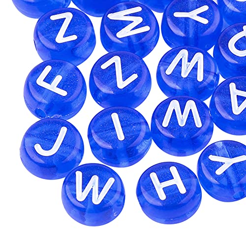 BEEFLYING 1480 Stück transparente Acryl Buchstabenperlen 7mm Flache Runde Scheibe A Z Alphabet Pony Perlen Abstandshalter für DIY Freundschaftsarmband Schmuck Basteln (Blau) von BEEFLYING