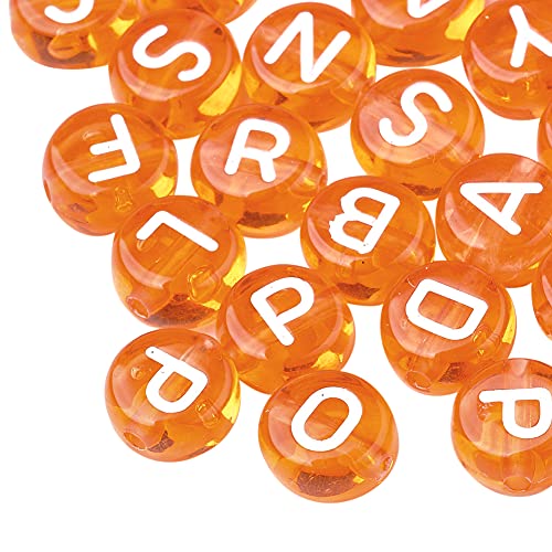 BEEFLYING 1480 Stück transparente Acryl Buchstabenperlen 7mm Flache Runde Scheibe A Z Alphabet Pony Perlen Abstandshalter für DIY Freundschaftsarmband Schmuck Basteln (Dunkelorange) von BEEFLYING