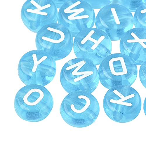 BEEFLYING 1480 Stück transparente Acryl Buchstabenperlen 7mm Flache Runde Scheibe A Z Alphabet Pony Perlen Abstandshalter für DIY Freundschaftsarmband Schmuck Basteln (Himmelblau) von BEEFLYING