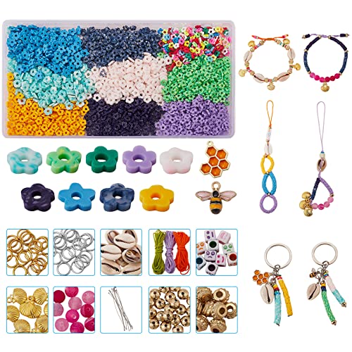 BEEFLYING 1485 Stück Polymer Ton Perlen Kit Blumenform Heishi Perlen Set Biene Wabenlegierung Emaille Anhänger mit Biegeringe für Schmuck Halsketten Armbänder Herstellung Bastelbedarf von BEEFLYING