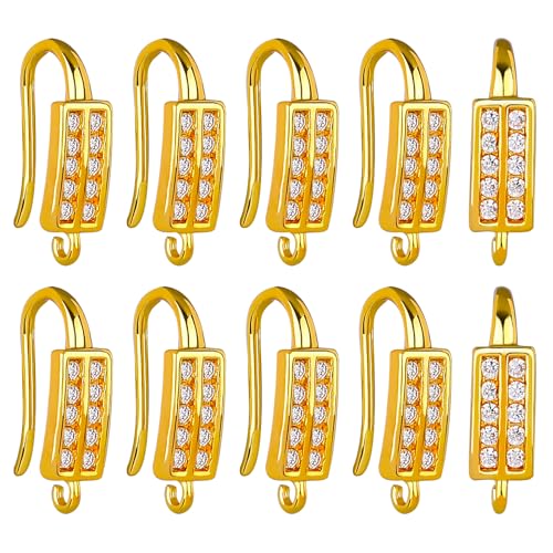 BEEFLYING 20 Stück 18 Karat vergoldete Zirkonia-Ohrringhaken Ohrhaken mit baumelnden Schlaufen für DIY-Schmuckherstellung und Kunsthandwerk von BEEFLYING
